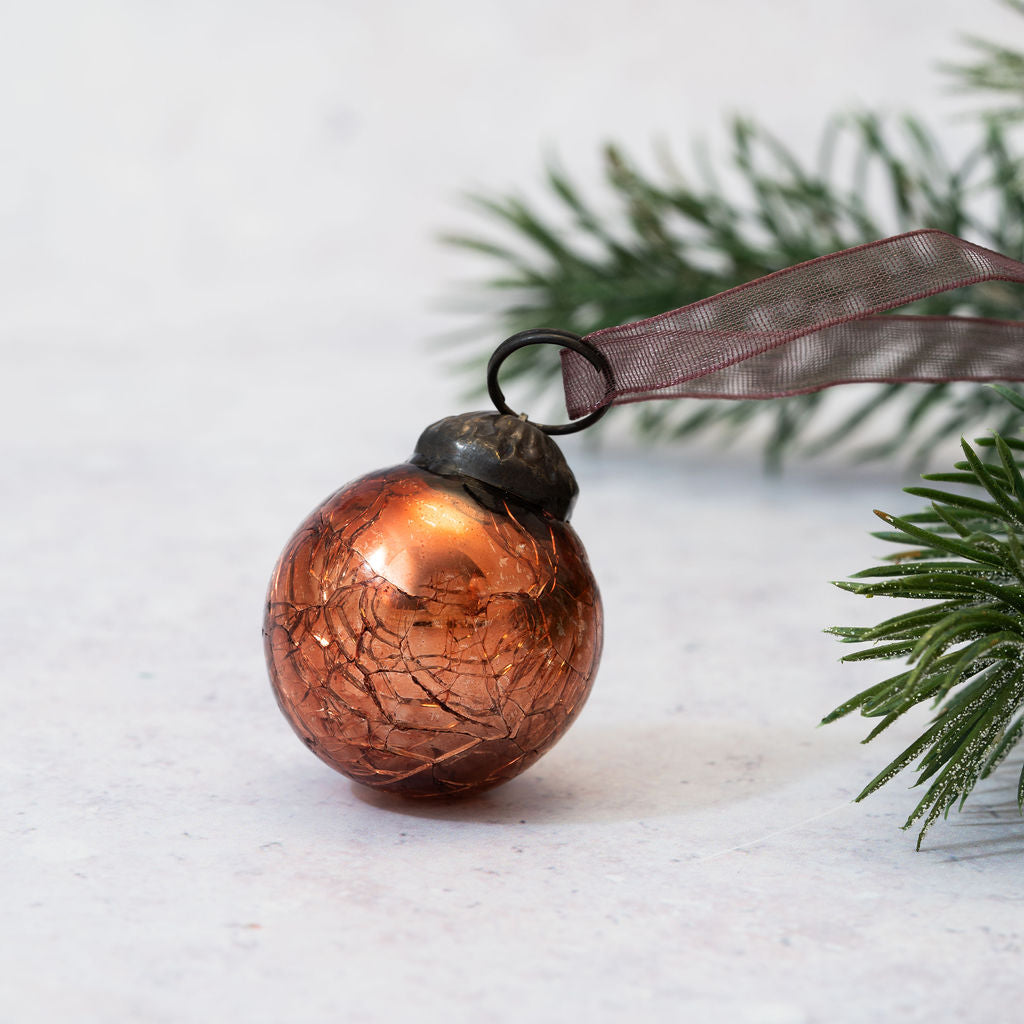 Crackle Glass Ornament | Russet | Small